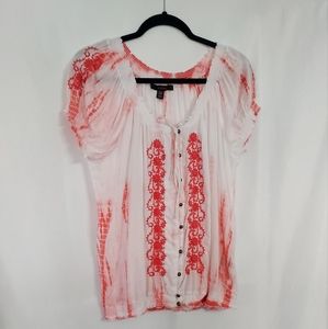 Fever White/ Pink Embroidery Puffy Sleeve Summer Boho Top